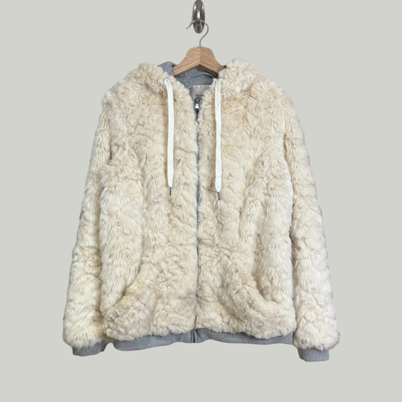ZARA Faux Fur Cream Jacket, Cozy Teddy Zip-Up, Sz S - Picture 6 of 16